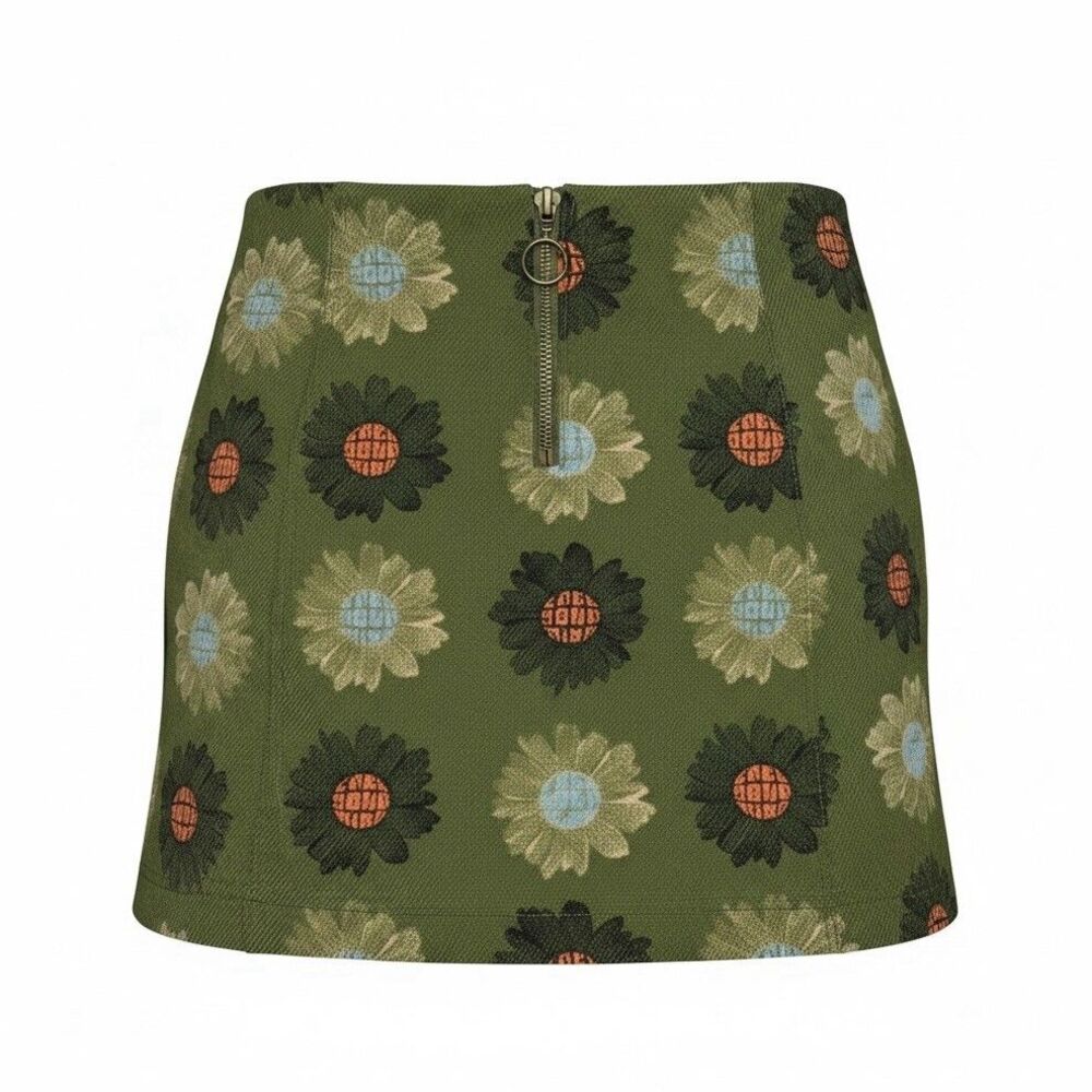 Urban Outfitters Free Your Mind Retro Floral Mini-skirt Size S Green Boho - Picture 2 of 4